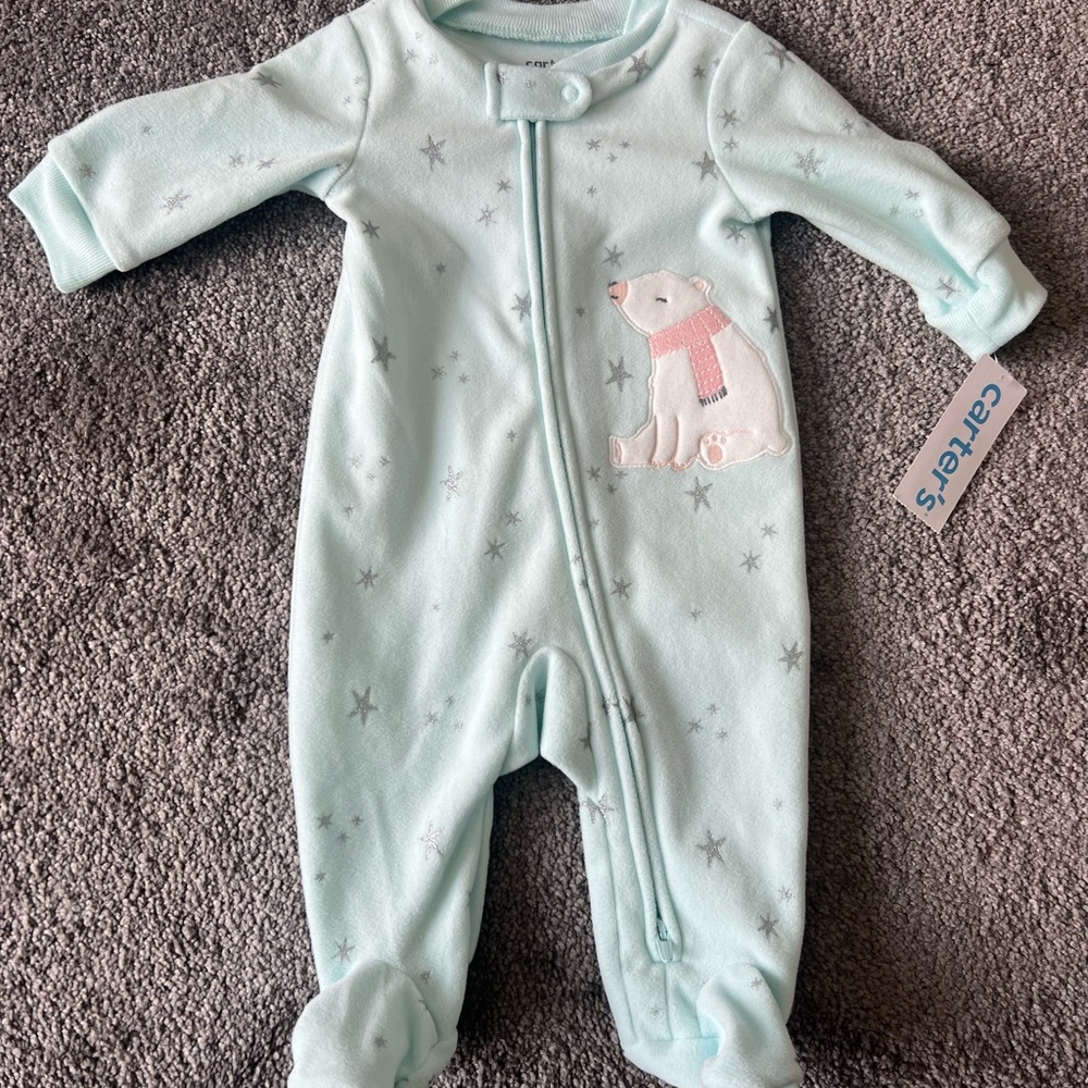 3M Carter's Mint Green Baby One Piece with Polar Bear Design